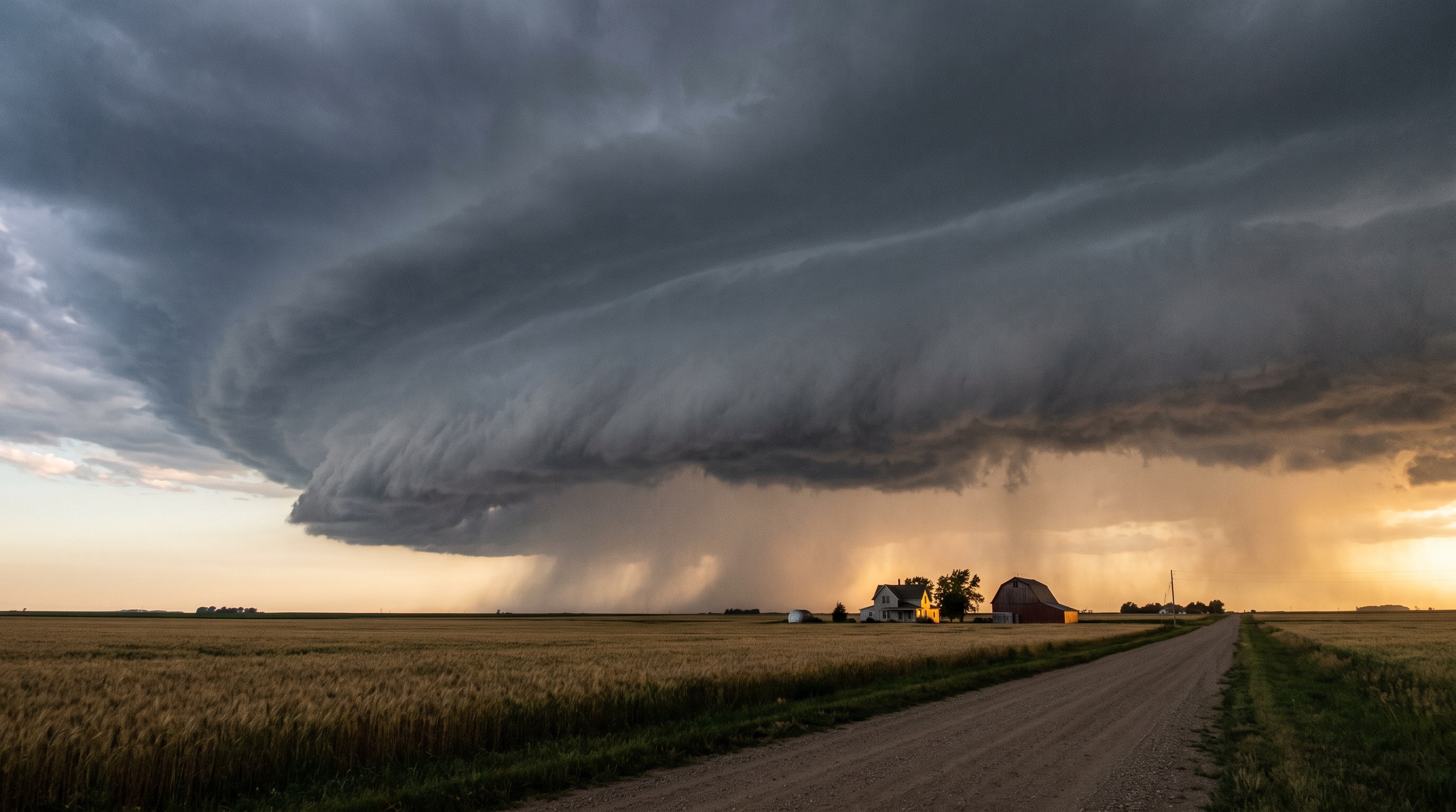 Storm front over Midwest farmland